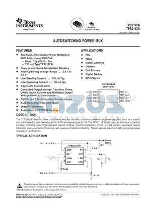 TPS2112A datasheet - AUTOSWITCHING POWER MUX