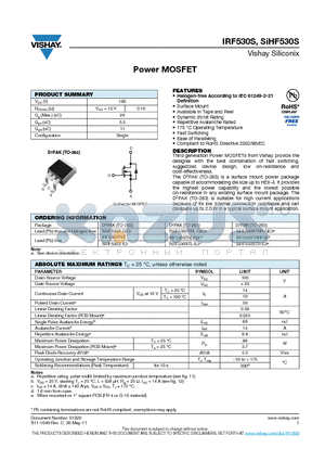 SIHF530STRR-GE3 datasheet - Power MOSFET
