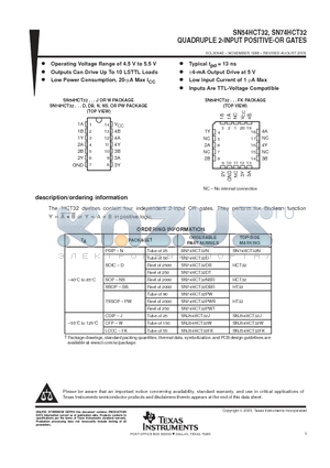 SNJ54HCT32FK datasheet - QUADRUPLE 2-INPUT POSITIVE-OR GATES