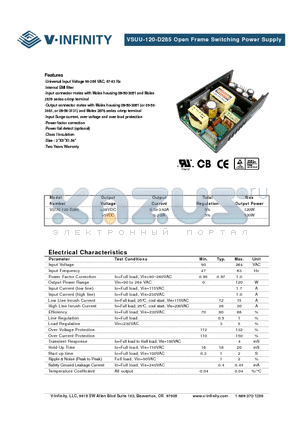 VSUU-120-D285 datasheet - Open Frame Switching Power Supply