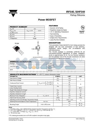 SIHF540-E3 datasheet - Power MOSFET