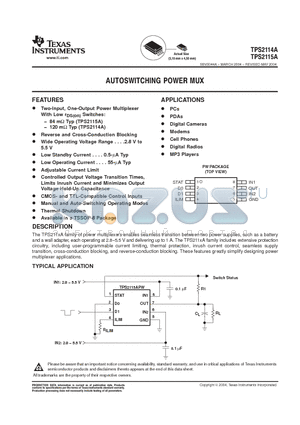 TPS2114A datasheet - AUTOSWITCHING POWER MUX