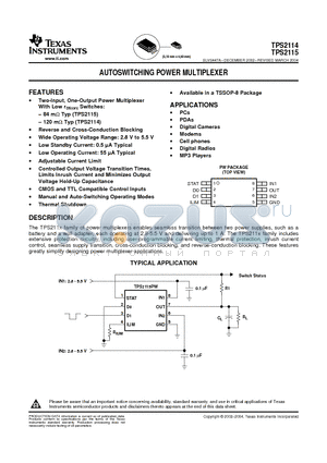 TPS2114PW datasheet - AUTOSWITCHING POWER MULTIPLEXER