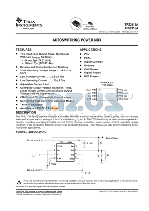 TPS2114APW datasheet - AUTOSWITCHING POWER MUX