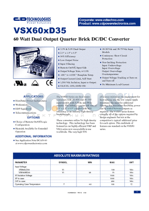 VSX60LD35 datasheet - 60 WATT DUAL OUTPUT QUARTER BRICK DC/DC CONVERTER