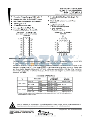 SNJ54HCT377W datasheet - OCTAL D-TYPE FLIP-FLOPS WITH CLOCK ENABLE