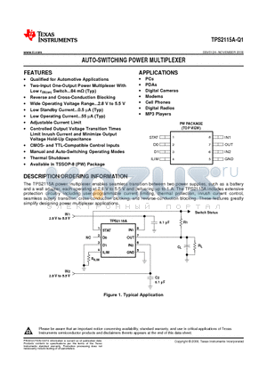 TPS2115A-Q1 datasheet - AUTO-SWITCHING POWER MULTIPLEXER