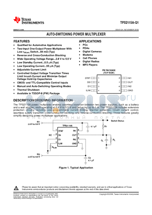 TPS2115AIPWRQ1 datasheet - AUTO-SWITCHING POWER MULTIPLEXER