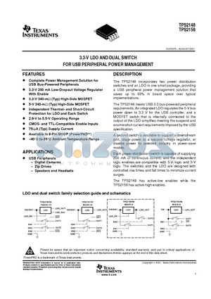 TPS2145IPWP datasheet - 3.3-V LDO AND DUAL SWITCH FOR USB PERIPHERAL POWER MANAGEMENT