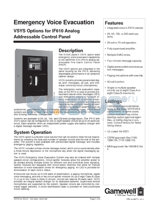 VSYS10 datasheet - Emergency Voice Evacuation