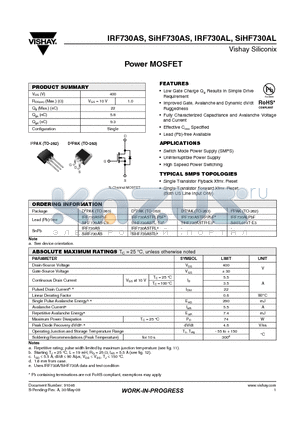 SIHF730ASTL-E3 datasheet - Power MOSFET