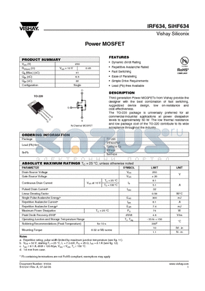 SIHF634-E3 datasheet - Power MOSFET