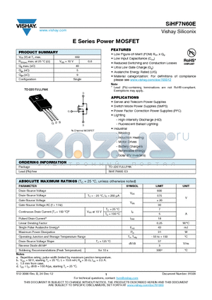 SIHF7N60E datasheet - E Series Power MOSFET