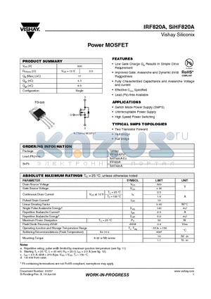 SIHF820A datasheet - Power MOSFET