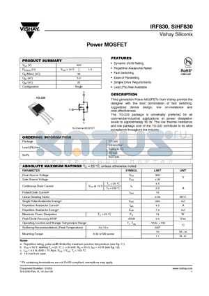 SIHF830 datasheet - Power MOSFET