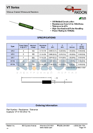 VT-7 datasheet - Vitreous Enamel Wirewound Resistors