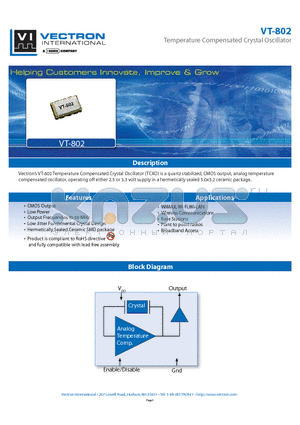 VT-802 datasheet - Temperature Compensated Crystal Oscillator