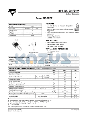 SIHF840A datasheet - Power MOSFET
