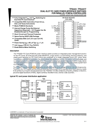 TPS2201Y datasheet - DUAL-SLOT PC CARD POWER-INTERFACE SWITCHES FOR PARALLEL PCMCIA CONTROLLERS
