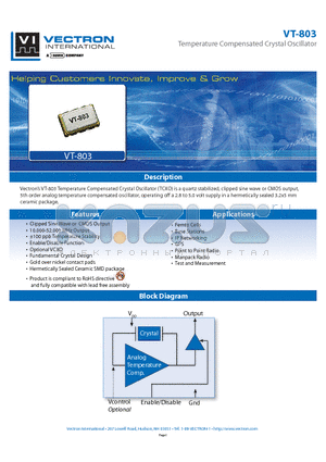 VT-803 datasheet - Temperature Compensated Crystal Oscillator