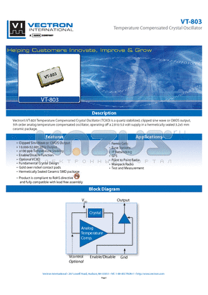 VT-803-EAH-507A datasheet - Temperature Compensated Crystal Oscillator
