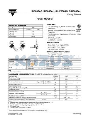 SIHF830AL datasheet - Power MOSFET