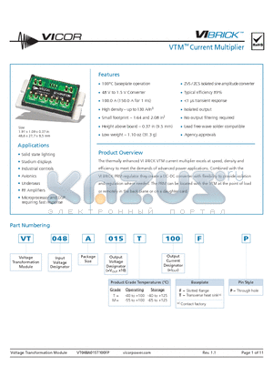 VT048A015M100FP datasheet - VTM Current Multiplier