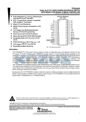 TPS2202AI datasheet - DUAL-SLOT PC CARD POWER-INTERFACE SWITCH WITH RESET FOR SERIAL PCMCIA CONTROLLER