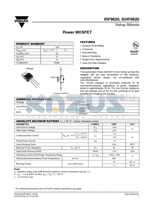 SIHF9620 datasheet - Power MOSFET