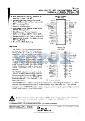 TPS2205DB datasheet - DUAL-SLOT PC CARD POWER-INTERFACE SWITCH FOR PARALLEL PCMCIA CONTROLLERS