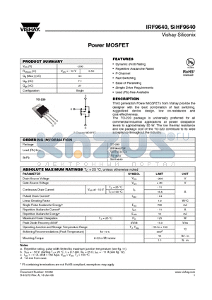 SIHF9640 datasheet - Power MOSFET