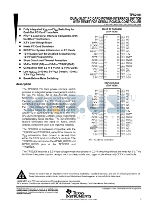 TPS2206IDAPR datasheet - DUAL-SLOT PC CARD POWER-INTERFACE SWITCH WITH RESET FOR SERIAL PCMCIA CONTROLLER