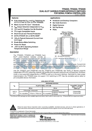 TPS2206 datasheet - DUAL-SLOT CARDBUS POWER-INTERFACE SWITCHES FOR SERIAL PCMCIA CONTROLLERS