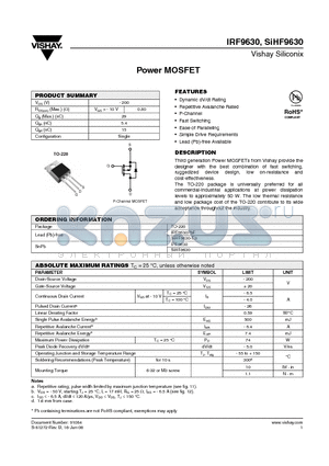 SIHF9630 datasheet - Power MOSFET