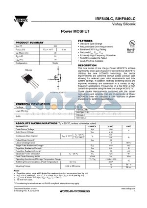 SIHF840LC-E3 datasheet - Power MOSFET