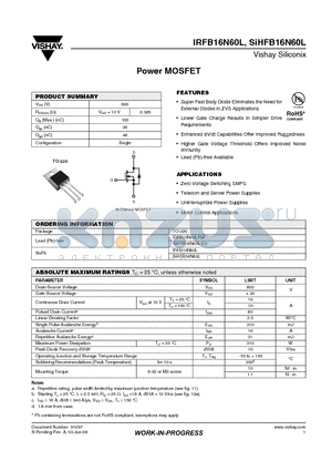 SIHFB16N60L-E3 datasheet - Power MOSFET