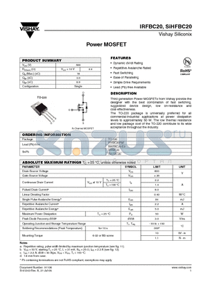 SIHFBC20-E3 datasheet - Power MOSFET