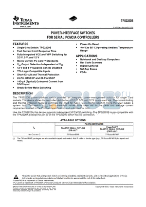 TPS2220BPWP datasheet - POWER-INTERFACE SWITCHES FOR SERIAL PCMCIA CONTROLLERS