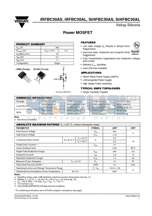 SIHFBC30ASTR datasheet - Power MOSFET