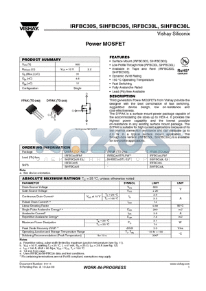 SIHFBC30L-E3 datasheet - Power MOSFET