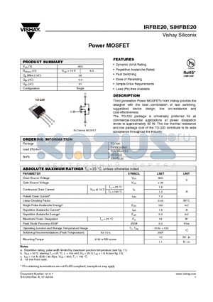 SIHFBE20 datasheet - Power MOSFET