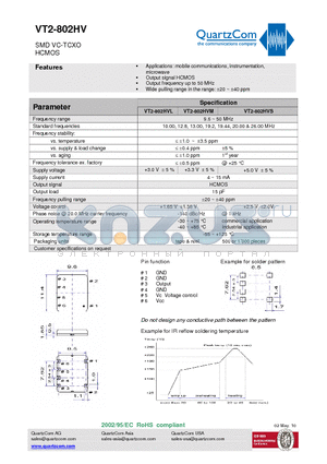 VT2-802HV datasheet - SMD VC-TCXO HCMOS Output frequency up to 50 MHz