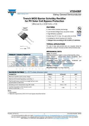VT2045BP-M3/4W datasheet - Trench MOS Barrier Schottky Rectifier for PV Solar Cell Bypass Protection
