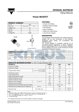 SIHFBG30 datasheet - Power MOSFET