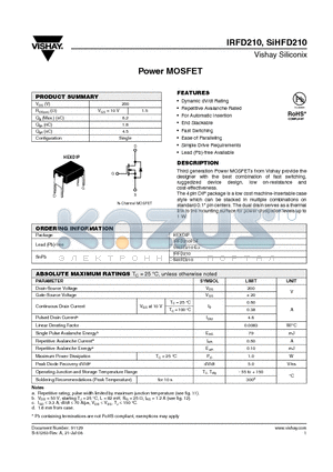 SIHFD210-E3 datasheet - Power MOSFET