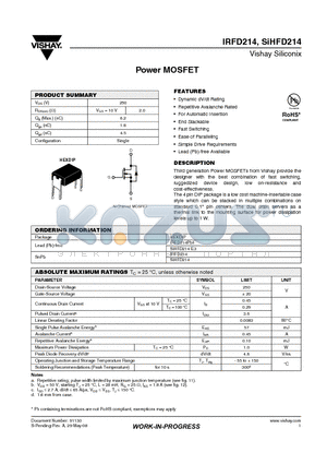 SIHFD214 datasheet - Power MOSFET