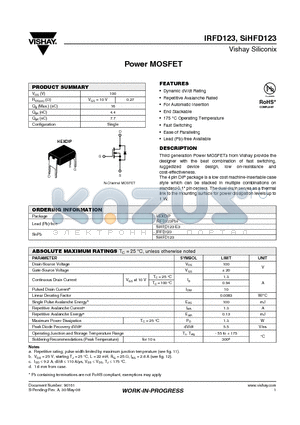 SIHFD123 datasheet - Power MOSFET
