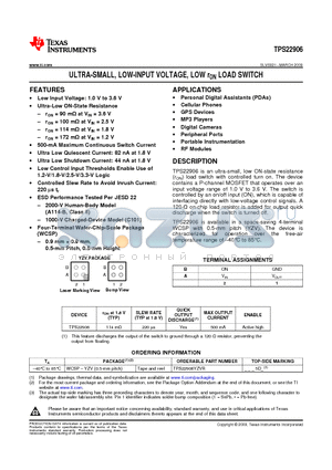 TPS22906 datasheet - ULTRA-SMALL, LOW-INPUT VOLTAGE, LOW rON LOAD SWITCH