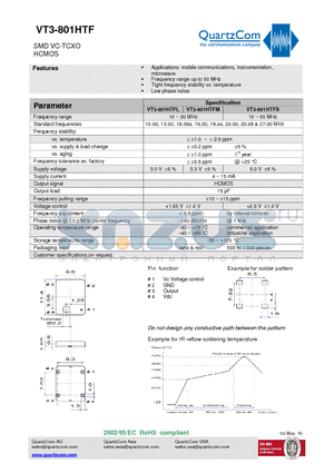 VT3-801HTFM datasheet - SMD VC-TCXO HCMOS Tight frequency stability vs. temperature