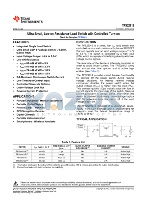 TPS22912B datasheet - Ultra-Small, Low on Resistance Load Switch with Controlled Turn-on